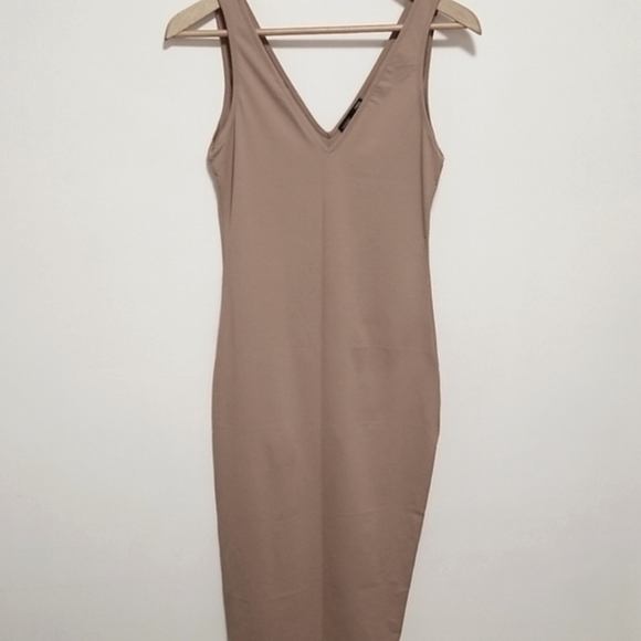 ZARA W/B Collection Nude Tan V-Neck Sleeveless Bodycon Midi Dress - Picture 10 of 10